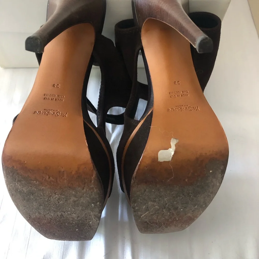 Yves Saint Laurent Dark Brown Stretch Suede Heels size 38 - Picture 4 of 6